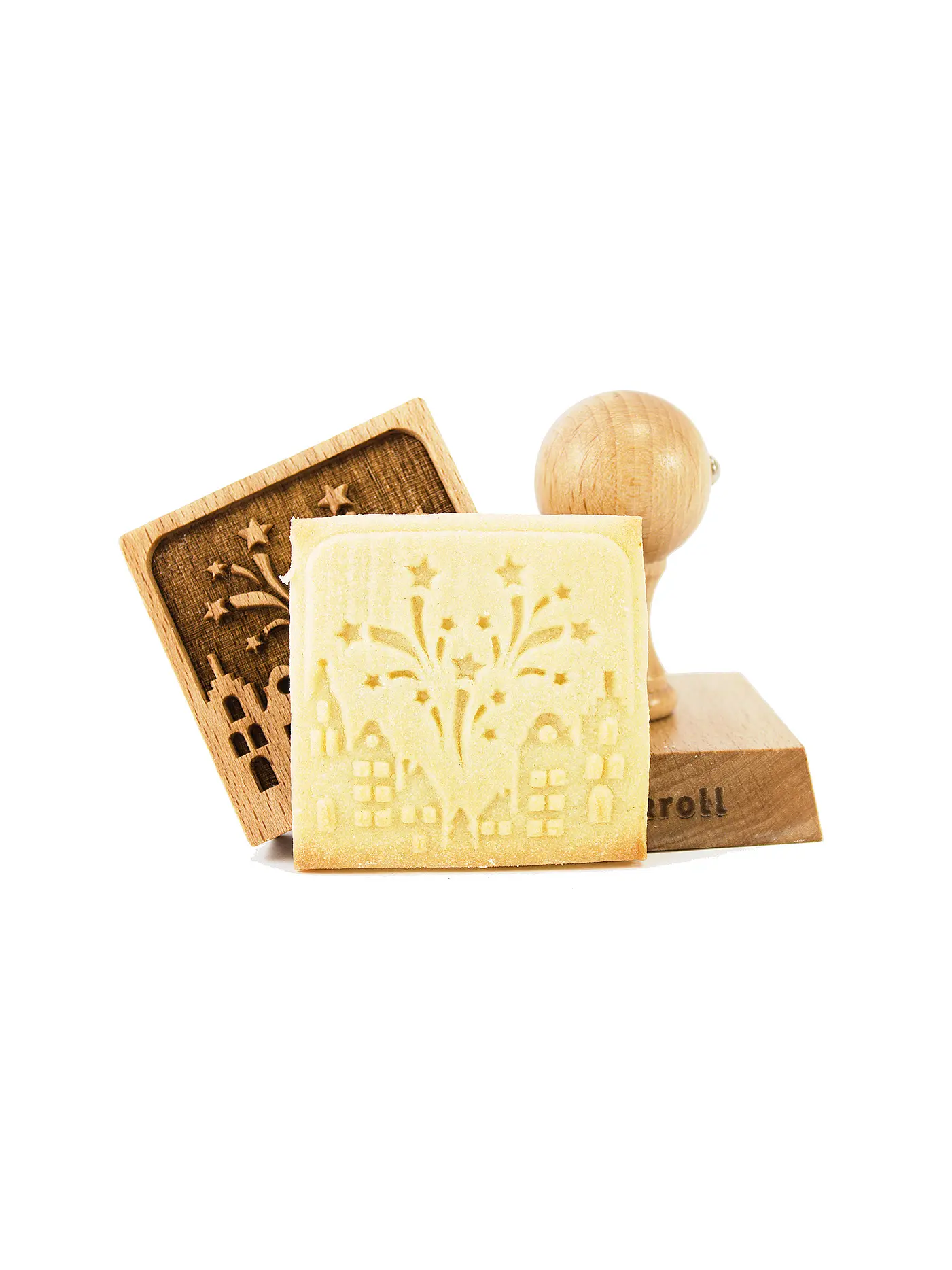 FOLKROLL | Keksstempel New Year 55x55mm Buche / 3D-Motiv | hellbraun